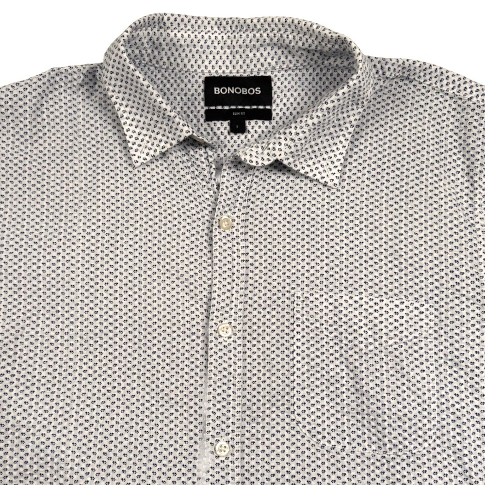 Bonobos Button Down Shirt Mens Large White Slim Fit Short Sleeve Seersucker‎